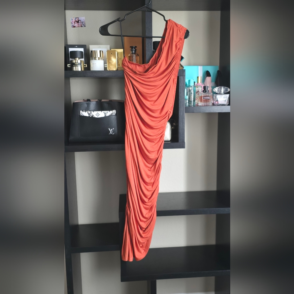 Elegant  Burnt Orange One-Shoulder Dress